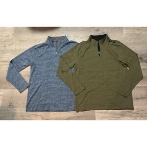 UNRL Men’s Lot Of 2 L Athletic Fit 1/4 Zip Performance Pullover Blue Green EUC